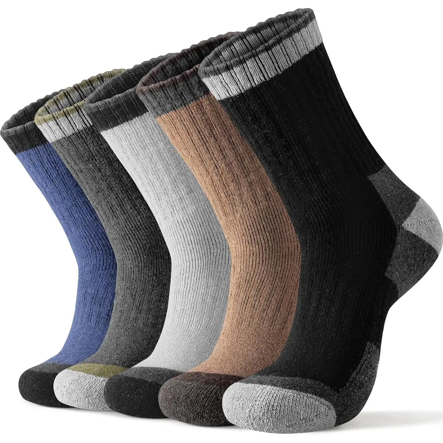 Unisex 5-Pair Merino Wool Plain Cushioned Sports Hiking Socks - Breathable, Lightweight Summer Thin/Crew Boot Cushion, Thick Thermal Winter Wicking Socks for Cold Weather Use, Cushioned Sports Socks