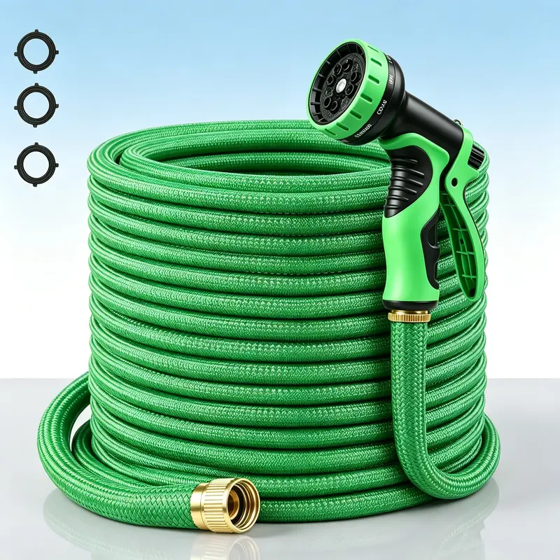Heavy Duty Expandable Garden Hose - 4X Pressure-Resistant Latex, Leak-Proof Connection, 8-Pattern Nozzle Sprayer, Garden Hose Connector, Portable Flexible Easy Storage for Outdoor Gardening