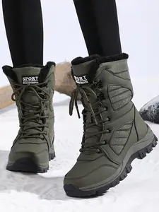 Women's Solid Color Plush Lined Thick-Soled Lace Up Snow Boots Winter Booties, Thermal Warm Casual Sporty Comfortable Outdoor Sports Boots for Fall & Winter, Female All-match Round Toe Shoes for Daily Wear