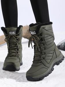 women's solid color plush lined thick-soled lace up snow boots, thermal warm casual sporty comfortable outdoor sports boots for fall & winter, female all-match round toe shoes for daily wear, ski boots for skiing