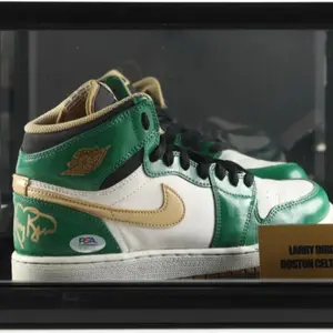 Nike Larry Bird Signed Jordan One Shoe with Display Case PSA COA Boston Celtics Edition