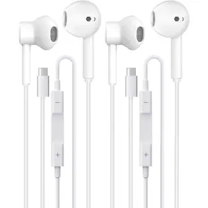 2 Pack Headphones USB C Wired for  17/17 Pro Max/17 Pro/16/15,Earphones in Ear HiFi Stereo Type C Earbuds Built-in Microphone & Volume Control for Galaxy S25 S24 S23