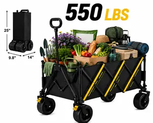 550 LBS Heavy Duty Collapsible Wagon Cart, Foldable Portable Lightweight Utility Trolley with All-Terrain Wheels and Flexible Handle for Camping, Garden, Grocery Shopping, Sports | Collapsible Wagon Carts  | Shop cart | Labor day