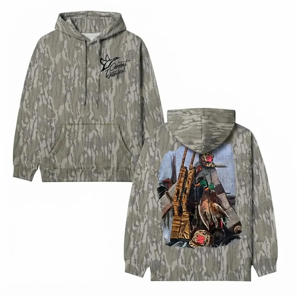 Post Hunt Combat Waterfowl Camo SweatShirt Unisex Mossy Oak Hunting Hoodie, Mens Camo Hunting , Deer Forest Graphic for Men