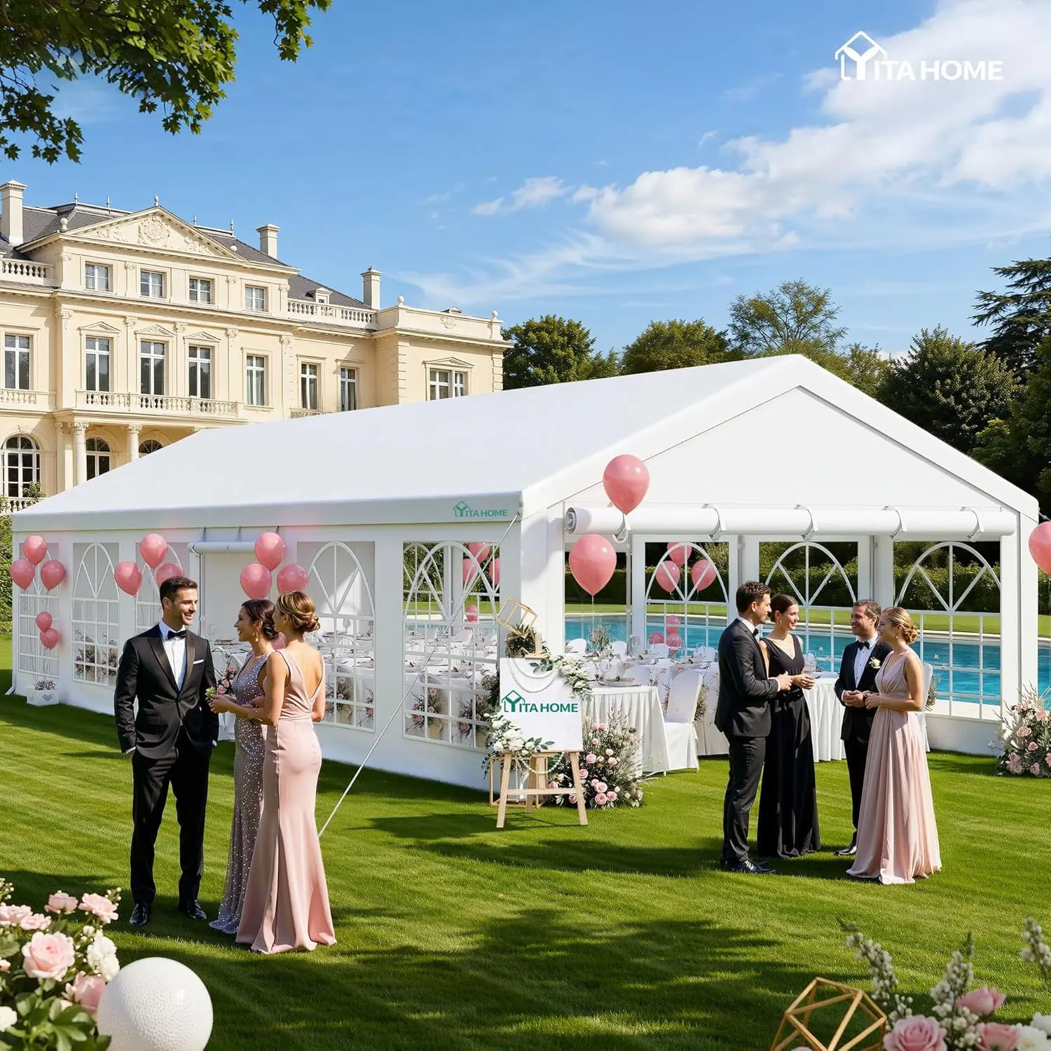 YITAHOME 20x40ft Party Tent Outdoor Wedding Event Shelters Heavy Duty Upgraded Galvanized Canopy with Large White Roof