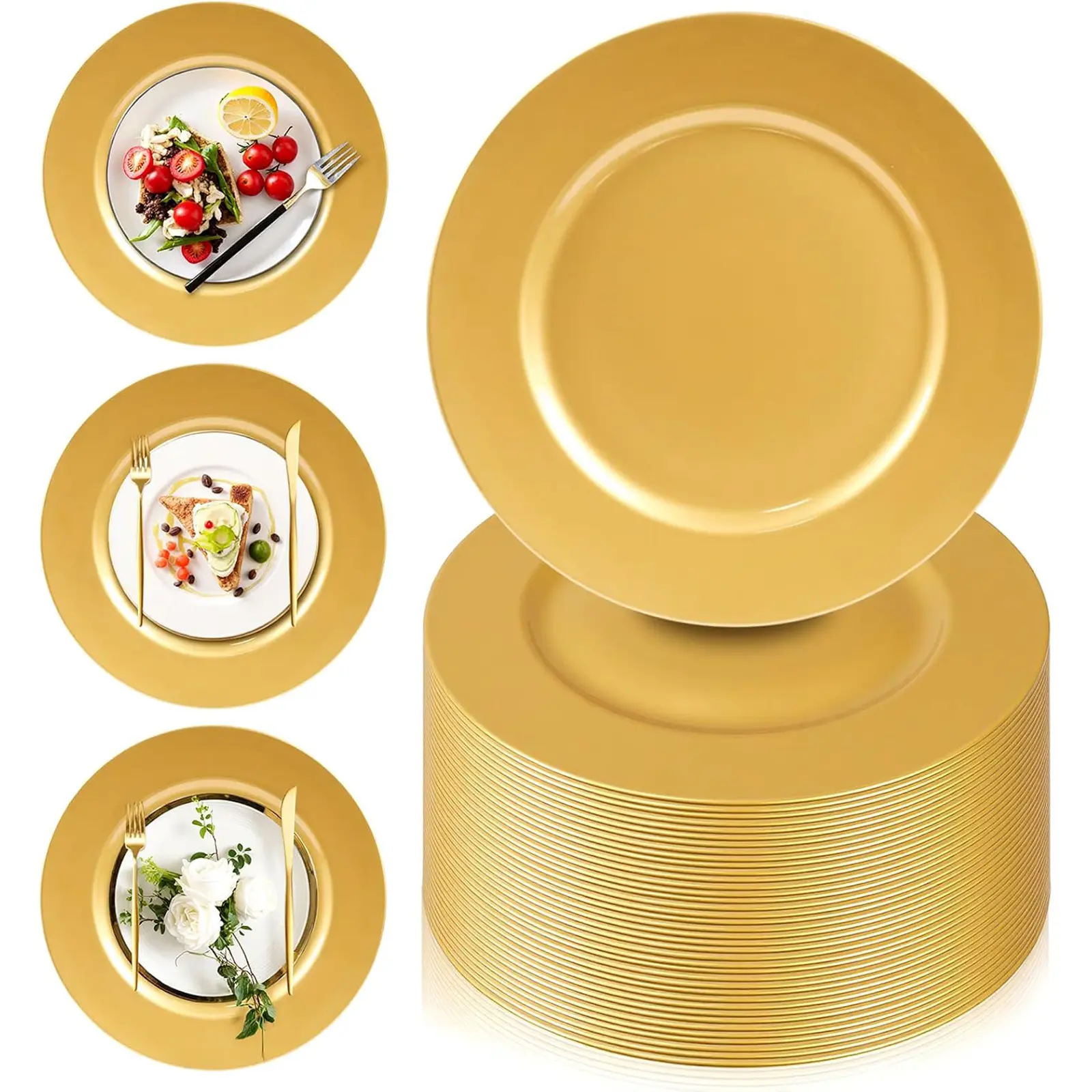 12/50/100 Pcs 13 Inch Charger Plates Bulk, Gold Chargers for Dinner Plate, Table Chargers for Table Setting, Wedding