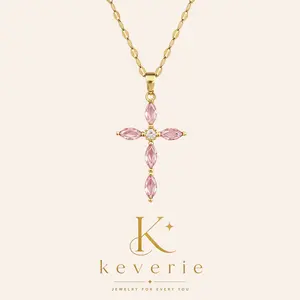 Female Luxury Titanium Steel Cross Necklaces - Sparkling CZ Pendant, Exquisite Jewelry Gift, Trendy Jewellery Accessories, Fashionable Long Daily Elegant Accessory, Ideal for Birthday & Holiday