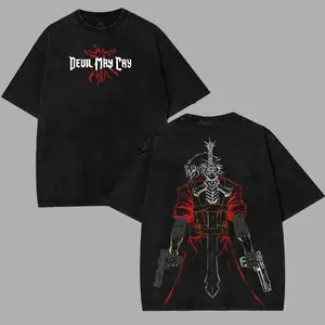 Devil May Cry Dante son of sparda hot Anime Manga game Vintage Cotton 2 sided Washed Tshirt Streetwear graphic tee