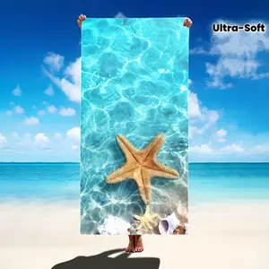 1pc Ultra-Soft Quick-Dry Blue Beach Towel with Starfish & Seahorse Design - Sand-Resistant, Super Absorbent Microfiber, Ideal for Pool, Camping, Yoga, Diving - Tropical Style, 59x29.5in/70x31.4in - Perfect Travel Essential, Yoga Towel | Vibrant Beach Towe