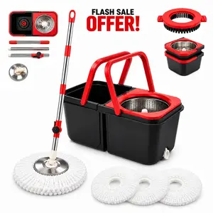 61-inch adjustable handle, 360° rotating mop kit, mop bucket that separates clean and dirty water for home and pet use, suitable for hardwood floors and tiles, adjustable handle, 3 mop heads and 1 brush, efficient cleaning product