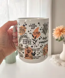 Mental Health mug Daily Affirmations Glass cup 15oz Daily affirmations mug gift for her best friend tumbler Mental health giftful mug