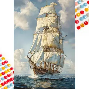 5D DIY Full Drill Round Diamond Painting - Diamond Painting Kit Sailboat and Sea Mosaic Canvas DIY Wall Art, Home Wall Decoration, Handicraft