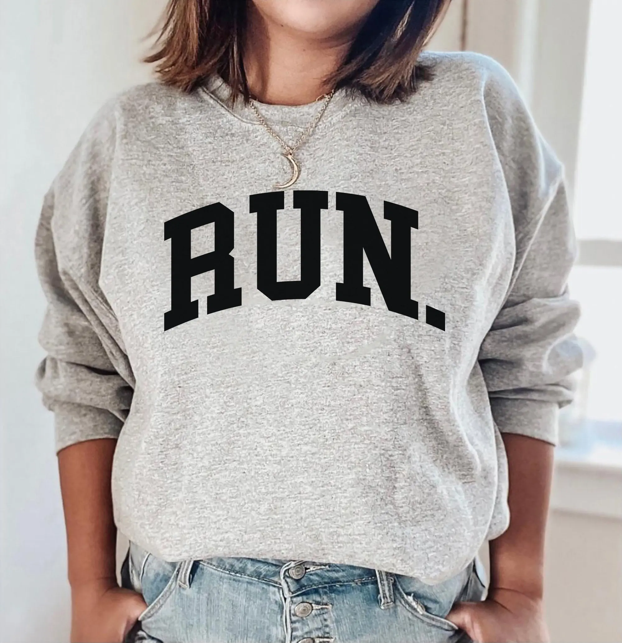 RUN Sweatshirt, Minimalist Running Sweatshirt, Running Crewneck, Marathon Gift, Running Clothes, Marathon Shirt, Runner Shirt, Runner Gift Cotton Fabric