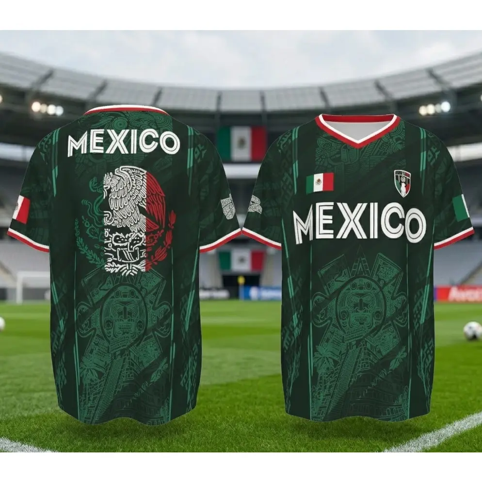 2026 Mexico Soccer Jersey,  Chich&eacute;n Itz&aacute; Pyramid Graphic Retro Soccer Jersey, All over Print, Casual Style for All Seasons, Classic Throwback Jersey Sportswear Top,summerwins