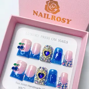 10pcs Handmade Press on Nails Middle Short Duck Nail Supplies, Clear Cute French Elegant Ol Daily Fake Nail Tips for Wedding Birthday Party Christmas Winter Fall, Glossy False Nails