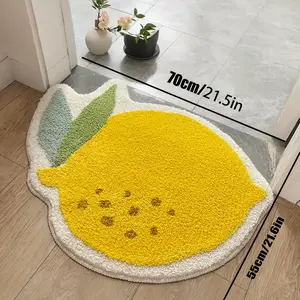 Lemon Fruit Plush - Soft Thick Cushioned with Lemon Slice, Machine Washable Non-Slip Absorbent Carpet Suitable for Bathroom, Bedroom, Kitchen, Entryway - Thick Plush Texture (50.04x61.98 cm)