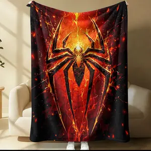 Lava Spider Digital Print Flannel Blanket, Ultra-Soft Warm Throw for Couch Bed & Dorm, Bold Flame Design, Ideal Gift for Halloween
