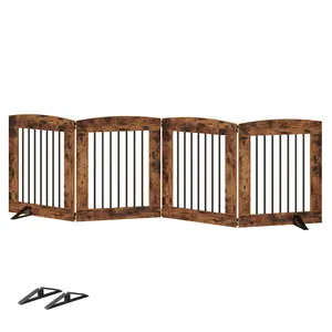 HOOBRO Indoor Pet Dog Gate with Support Feet, 360° Hinge for Easy Access, 24 Inch 4 Panels, Freestanding Pet Gate for Doorway, Stairs, Folding Dog Fence, Sturdy Iron Pipe, Rustic Brown#SpringSale #BigSpringSale