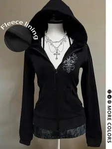 Women's Hooded Long Sleeve Graphic Fitted Sweatshirt for Elegant Gatherings, Home Comfort, Casual Daily Wear, Fashion Streetwear, Vintage Youth Style, Casual Hoodie