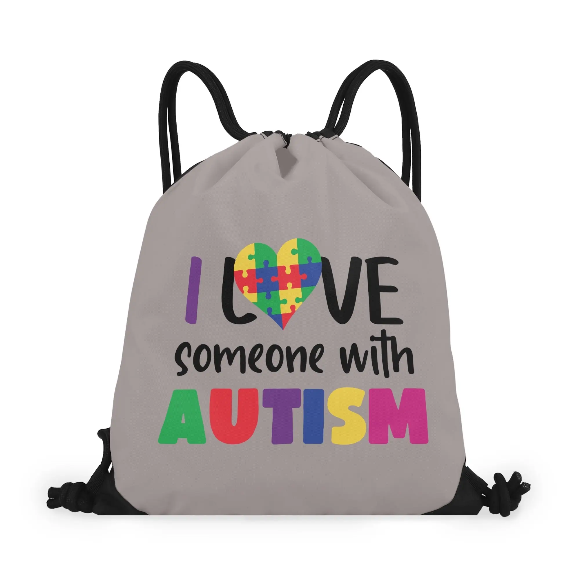 I Love Someone with Awareness Drawstring Bag (Single-Sided Print) – Celebrate Love, Support, and Neurodiversity