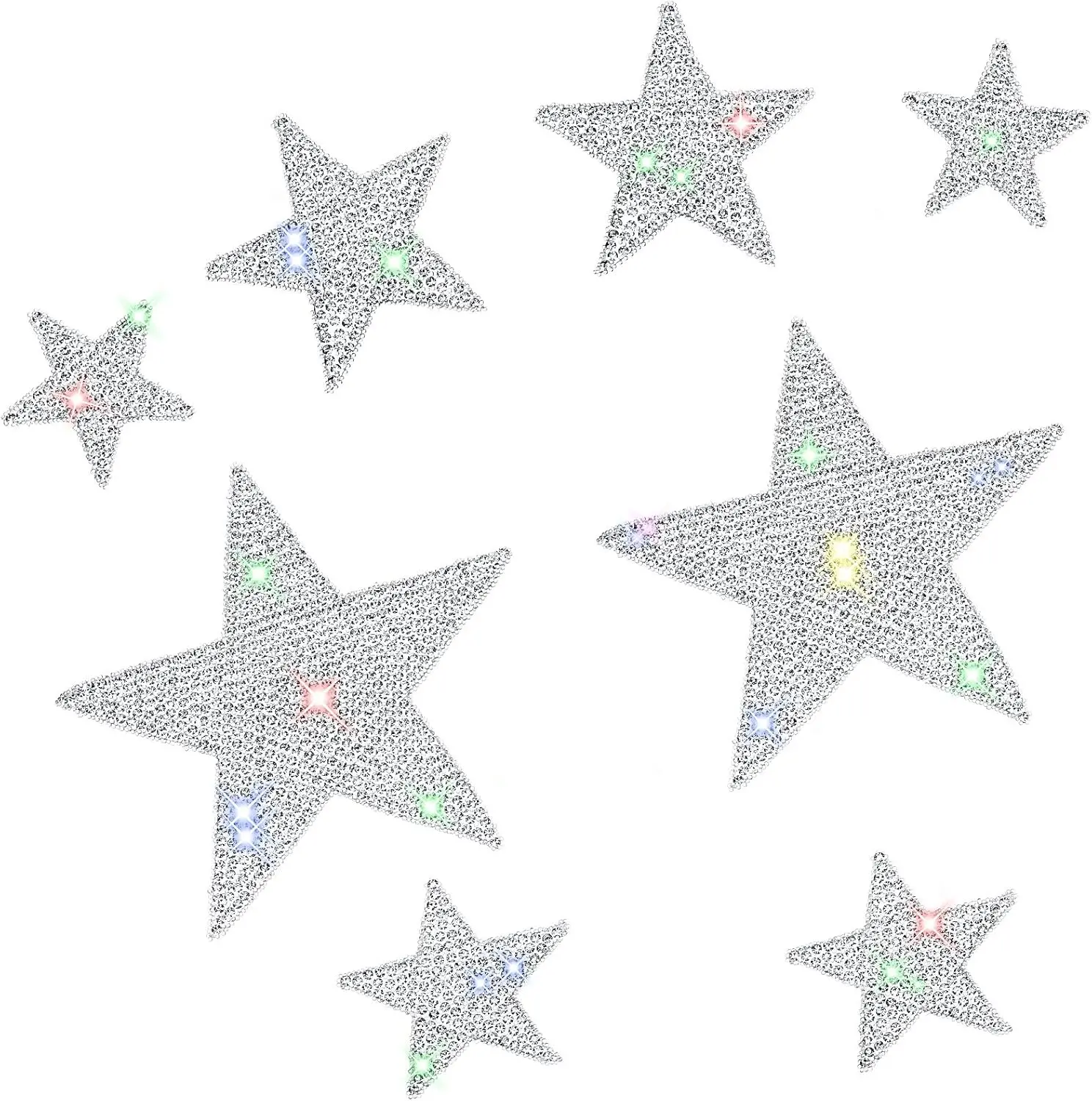 8-Piece Silver Rhinestone Star Bedazzled Car Stickers, Self-Adhesive Crystal Diamond Bling Auto Decals for Car Bumper, Window, Laptops, Bedazzled Car Accessories