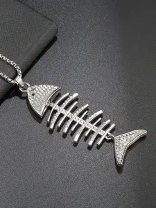 1 piece Stainless Steel Fish Shape Fishbone Pendant Necklace Hip Hop Gothic Style Male Pendant Necklace Punk Boho Jewelry Gifts