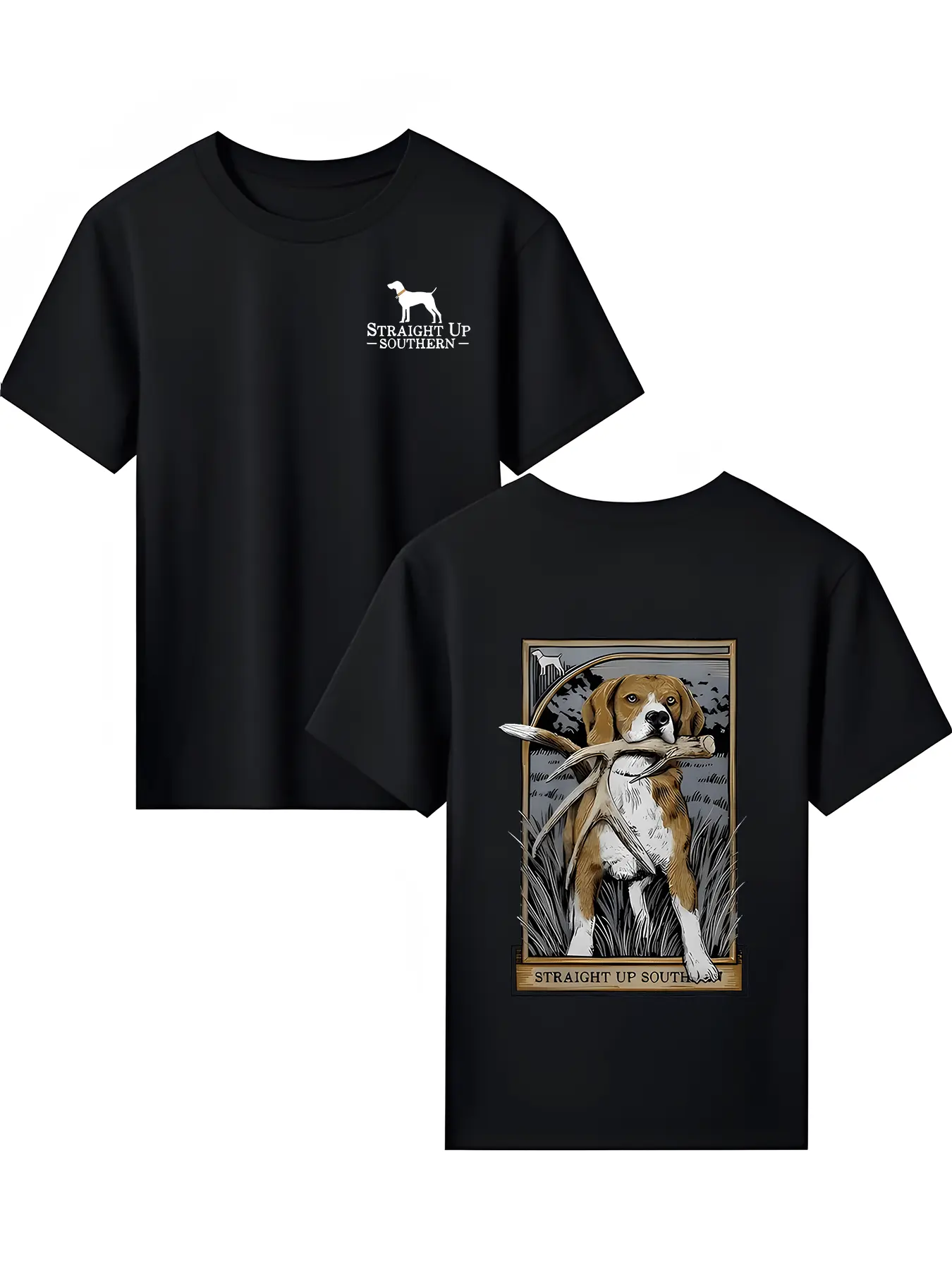 Kids Straight Up Southern Hunting Dog Graphic T‑Shirt Front Back Print Hound Puppy Short‑Sleeve Crew Neck Casual Boys Tee