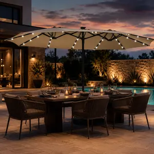 【Solar Led Lights】Yaheetech 13/15ft Large Patio Umbrella , Outdoor Double-Sided Rectangle Umbrella with 36 LED Lights & Crank for Patio Garden Pool Lawn Backyard, Base Included