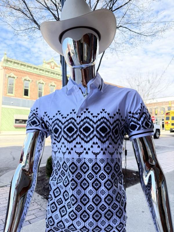 Polo Shirts Western Style Short Sleeve Shirt with Geometric Pattern and White Color