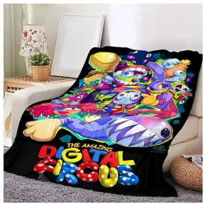 The Amazing Digital Circus Themed Flannel Blanket, Cartoon Pattern Blanket, Warm Cozy Blankets for Sofa Chairs Bed Office Home, Perfect for Cartoon Fans Suitable as a gift sizes 60*80,30*40 ,40*50 50*60
