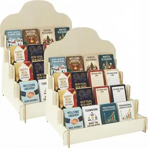2 Pack 4-Tier Wooden Greeting Card Display Stand, Card Rack for Stickers, Postcards, Photos, Stationery, Small Products, Home Office Decor & Organizer, Lightweight for Vendor Booths, Craft Fairs
