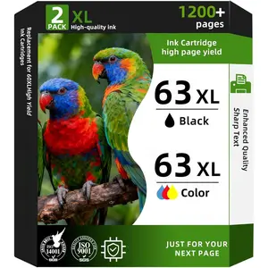 63XL Ink Cartridges Black and Color Remanufactured for  Ink 63 for  63XL Ink Cartridges Combo Pack Work for  Officejet 4650 3830 3833 5255 5258 Envy 4520 Deskjet 1112 3637 (1 Black/1 Color)