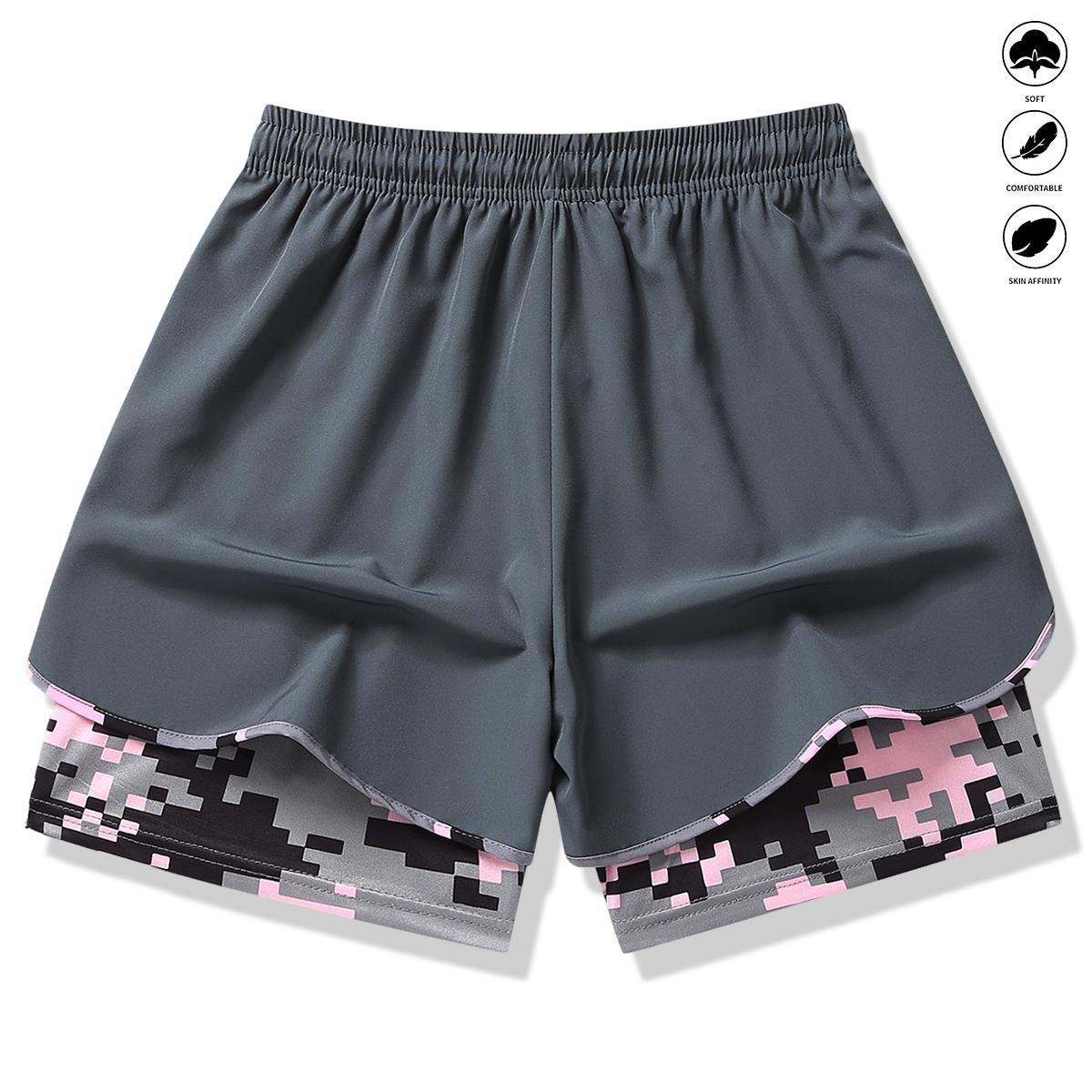 Women’s Casual Athletic Shorts, 2-pack, lined, drawstring, elastic waistband, suitable for outdoor sports, fitness, running, and casual wear, women’s shorts, athletic shorts, womenswear