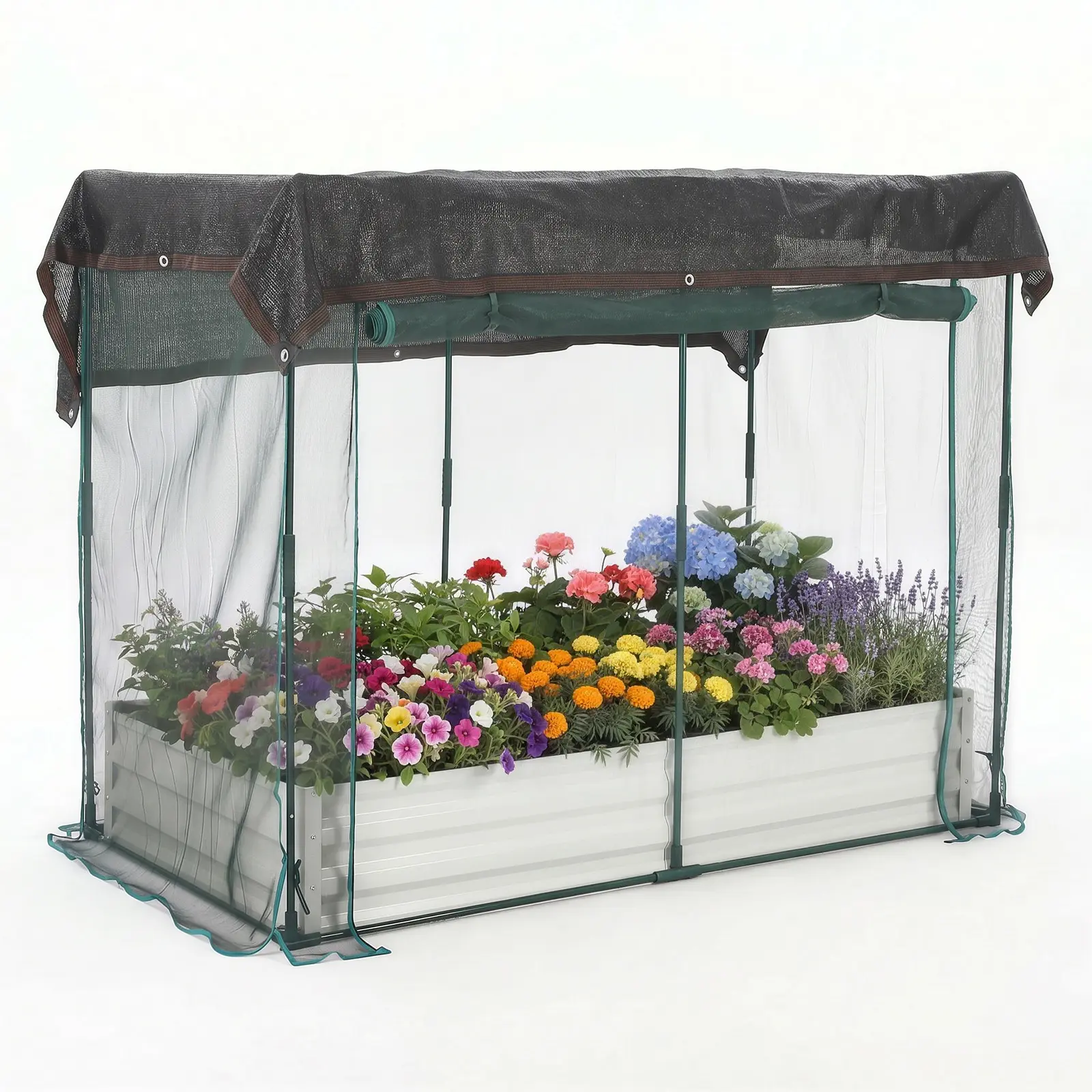 Garvee Galvanized Raised Garden Bed with Protective Cage, Silver Metal Planter Box Equipped with Shade Cloth & Insect Netting, Animal Barrier for Vegetables, Flowers & Herbs, Size 6 x 3 x 1 FT