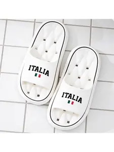 Vintage ITALIA Letter Italian Style Slippers, Non-slip Soft Sole Open Toe Slides For Summer Vacation, Unisex Fashion Casual Beach Sandals, Comfortable One-strap Slippers Perfect For Daily Streetwear