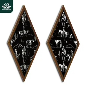 Cowboy Pattern Wooden Wall Hanging Decor, 2 Counts/set Mountain Peaks and Cactus Element Wall Art Decoration for Home Farmhouse Office Studio Bar Pub Club Cafe Coffee Shop
