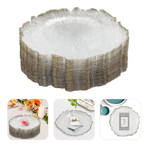 CNCEST Elegant Gold Flower Rim Charger Plates 25 Pieces Clear PS Material 32cm Diameter for Weddings Dinners & Parties Compact Easy Storage
