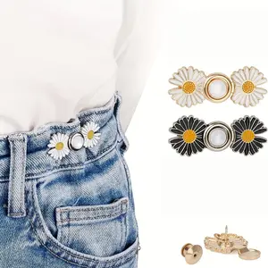 Cute Daisy Design Waist Tightener Set, Instant Fit No-Sew Jeans Button Pins, Adjustable Pants Clips for Loose Denim Hacks, 2 Packs