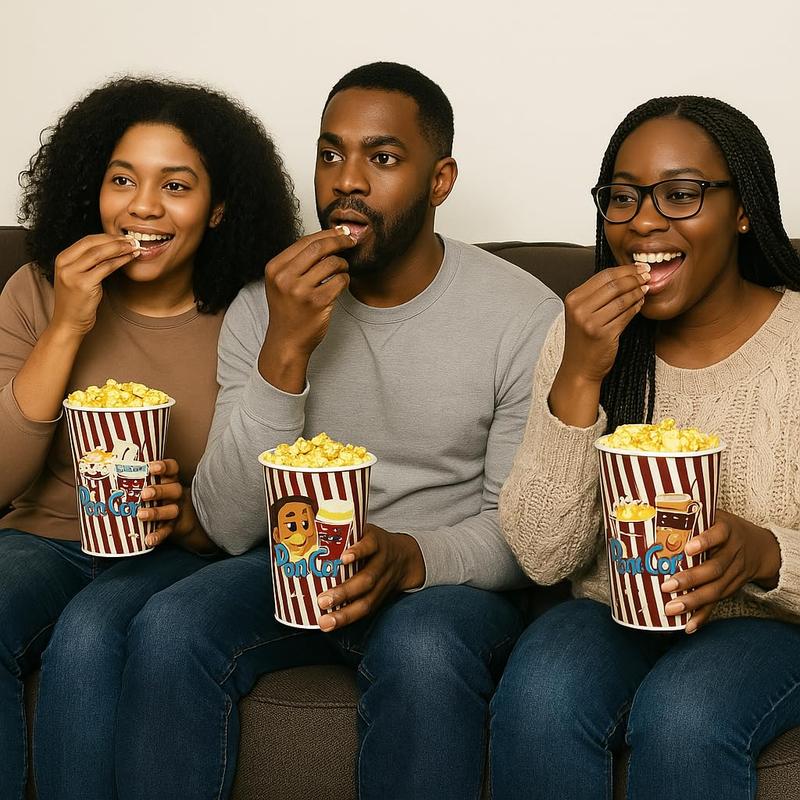 3-Pack Retro Style Plastic Popcorn Containers - 7" Tall x 5" Top Diameter -  Popcorn Buckets for Movie Nights, ' Parties, and Snack Time (46198-A)