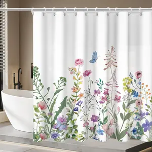 Floral Shower Curtain,Flower Shower Curtain,Waterproof Curtain with 12 Hooks - Modern Watercolor Bathroom Decor, Colorful Shower Curtains,72x72 Inches,Rustproof Hooks & Anti-Cling Design