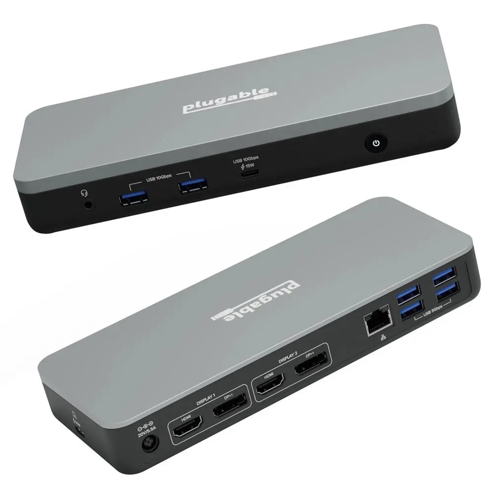 Plugable UD-MSTHDC USB-C Dual Monitor Docking Station, Certified Works with Chromebook, 60W Charging