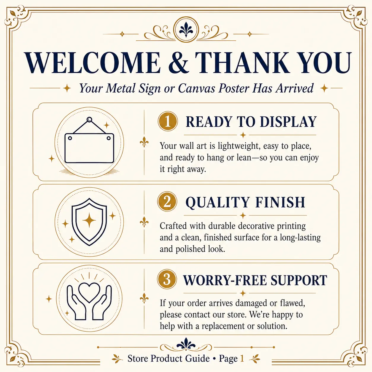 After-Sale Instructions Manual for Home Decor Metal Signs and Canvas Posters