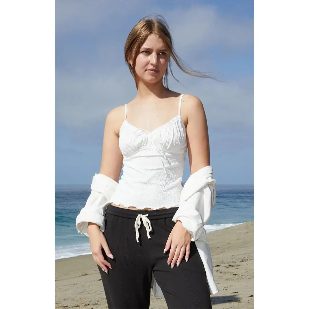 John Galt Women's White Tie Front Tank Top