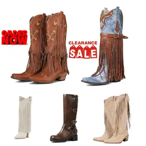 Women's Western Cowboy Boots Clearance Sale- Multi-Style Fringe & Studded Knee High Boots