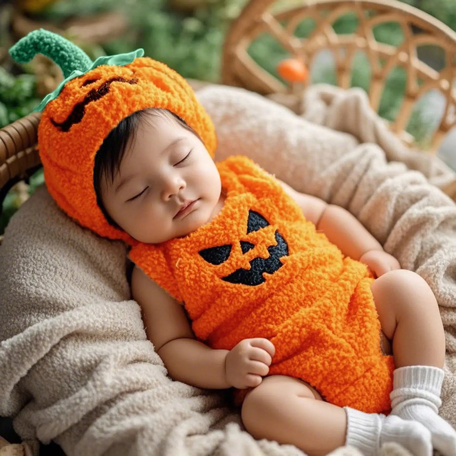 Baby Halloween Costume Sleeveless Round Neck Fleece Romper and Hat Set Cosplay Outfits