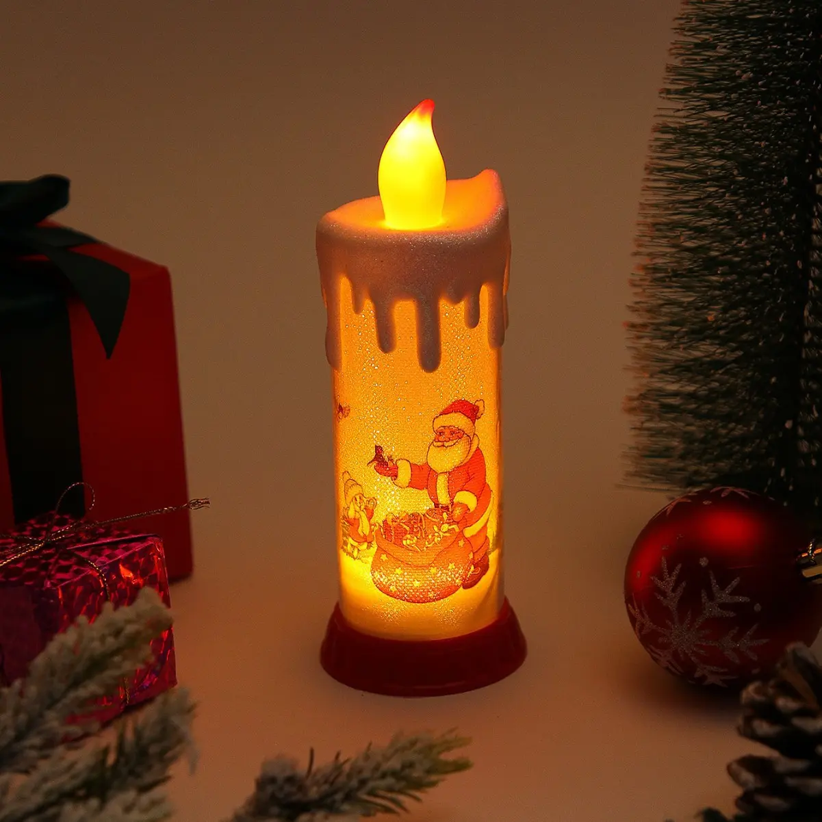 Christmas Santa Clause Flameless Candles Flickering Battery Operated with Timer, Real Wax Led Pillar Candles Warm Light, Christmas Snowman Santa Clause and Deer Home Decor Gift