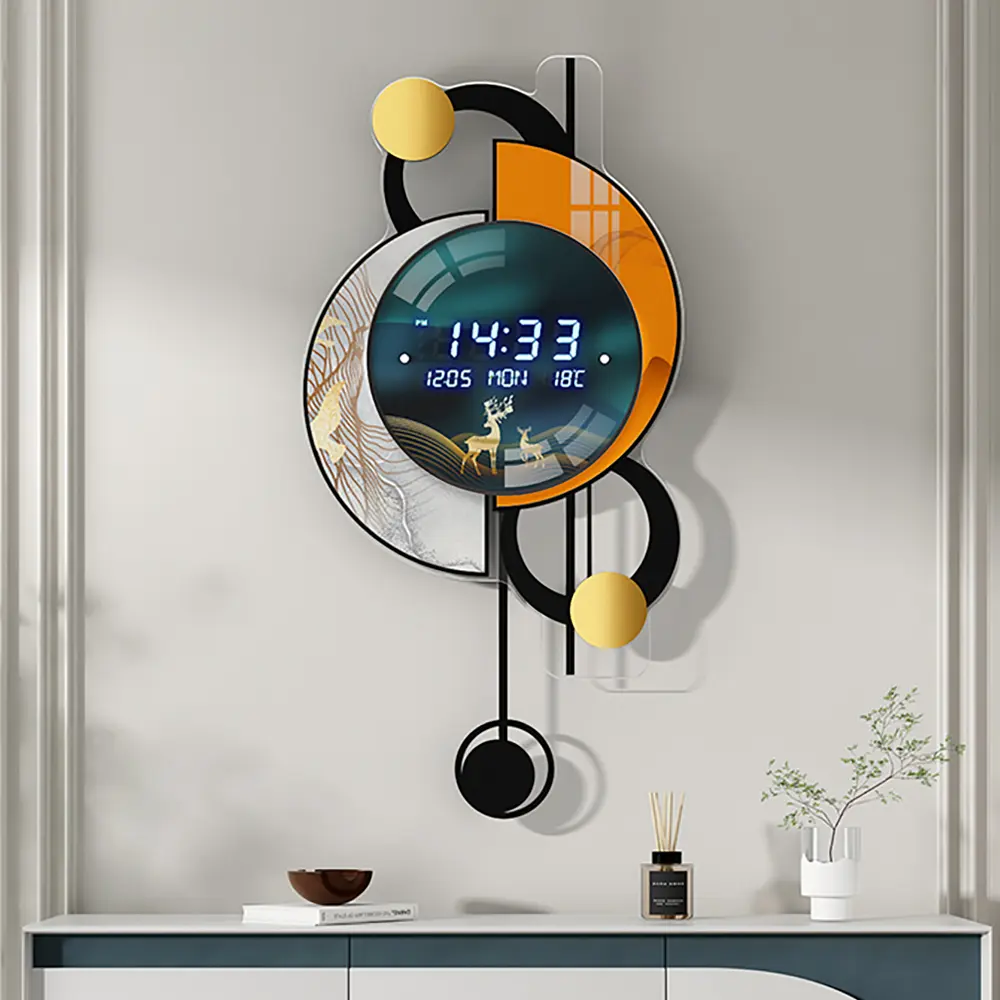 Homary 26" Modern Acrylic Silent LED Alarm Wall Clock - Voice-Controlled, Backlit, Dual Power Supply, Creative Clocks for Living Room Home Decor Accessory
