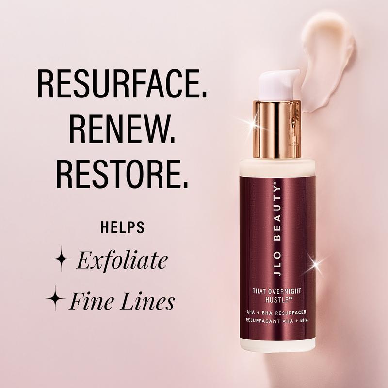 JLO BEAUTY That Overnight Hustle AHA+BHA Facial Serum - Gentle Glycolic & Salicylic Acid Exfoliator to Exfoliate, Hydrate, Smooth Bumpy Tone, Target Rough Texture, Clogged Pores, Fine Lines, Dull Skin, Evening Use, All Skin Types, 1 fl.oz