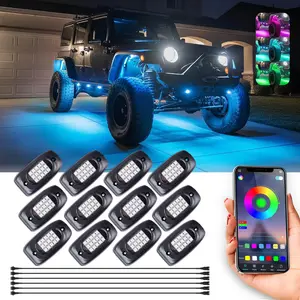 12PCS RGB Rock Lights Car Underglow Kit w/APP Control - Music Sync & Brake Sensing for SUV Jeep Truck Sedan Off-Road Vehicles, Universal Multi-Certified