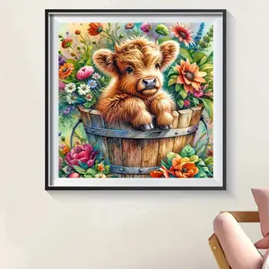 1pc 40x40cm DIY Diamond Painting Kit, 5D Mosaic Acrylic Round Diamonds, High Mountain Cow Art, Full Drill Embroidery, Wall Decor